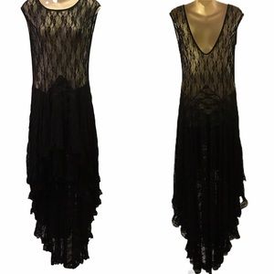 🚬 Sexy Black Stretch Lace Maxi Dress - Medium